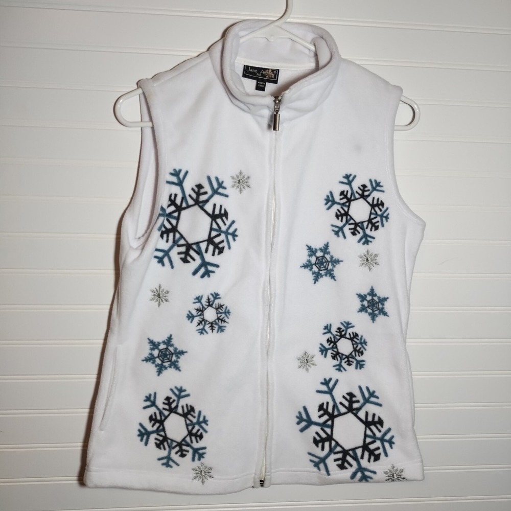Jane Ashley Embroidered Vest Womens  Md Snowflake White Blue Silver Black Winter